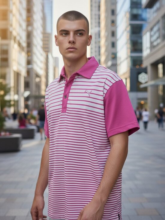 Puma Other - Puma Golf Pink Striped Polo L DryCELL Performance Shirt Sz L Women's XL